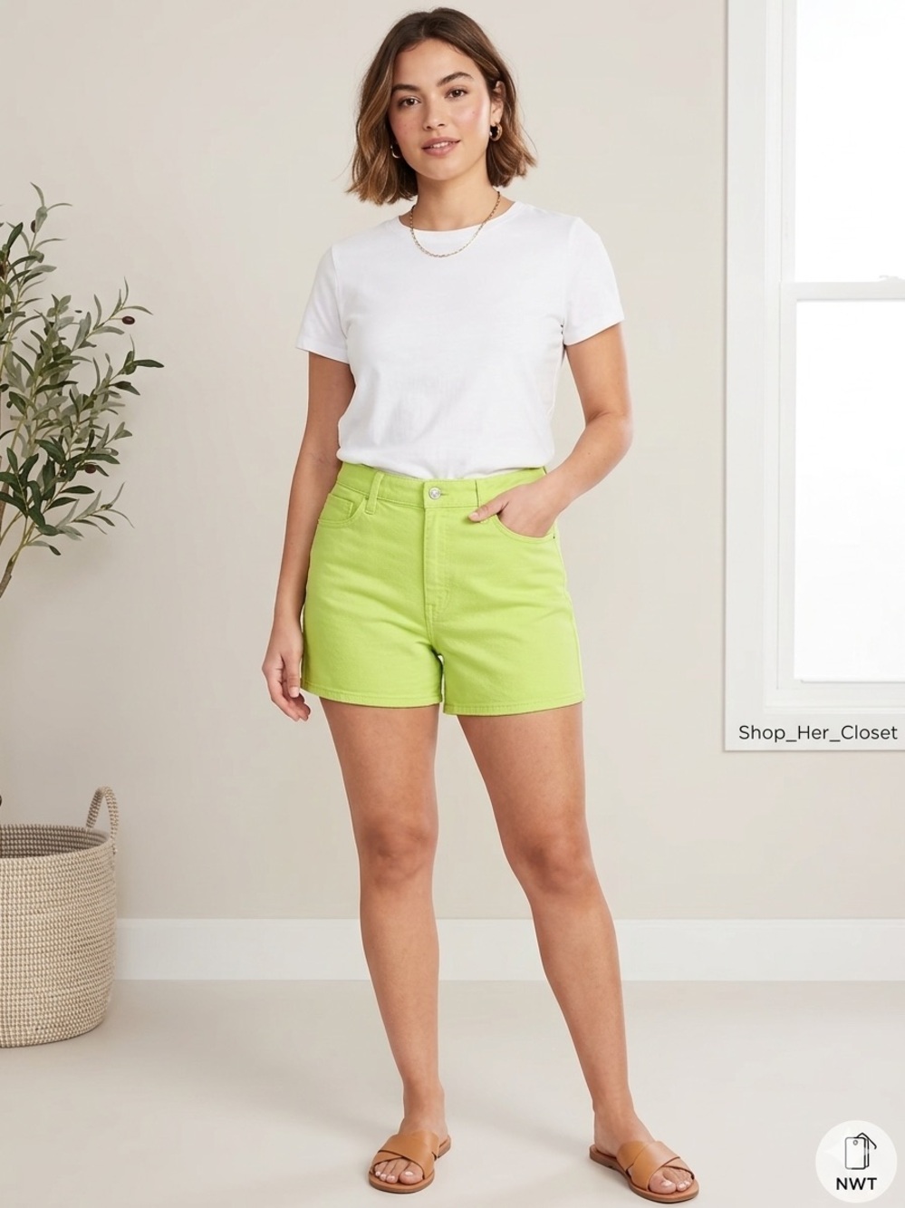 Old Navy Lime Green High-Rise Jean Shorts - Women